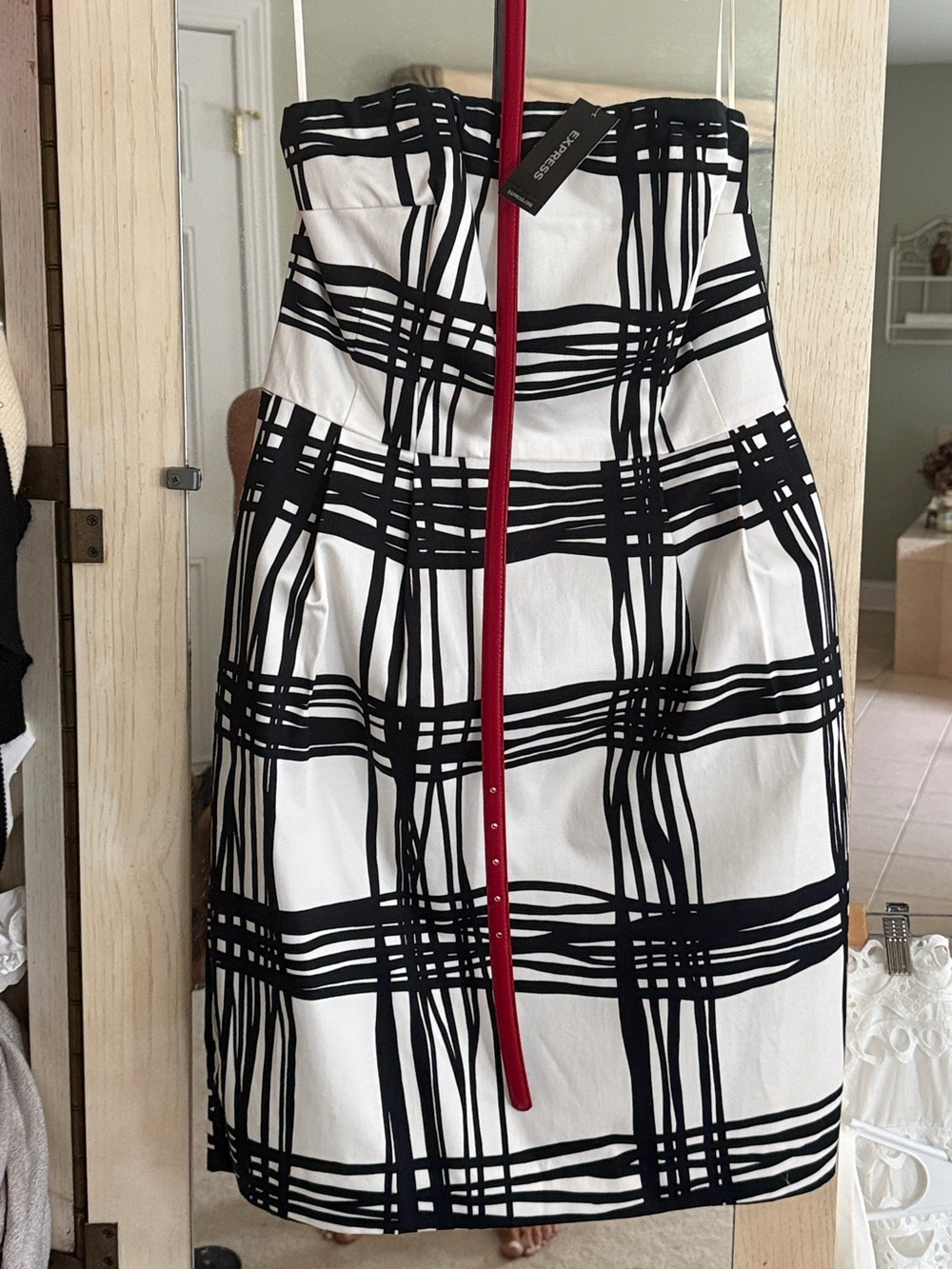 Express Black & White A-Line Strapless dress